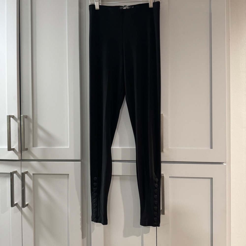 Sympli Black Button Detail Leggings Jersey‎ Knit Pants Women Size 4